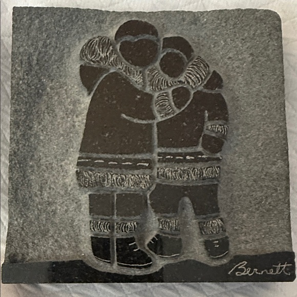 David Bernett Other - Vintage David Bernett Inuit Relief Stone Carving "Just Pals" Signed